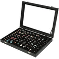 OSPNIEEK Ring Jewelry Organizer Box, 100 Slot Rings Display Storage Case Earring Showcase - Black Velvet Jewelry Stand Holder Tray with Transparent Glass Lid - Ideal Gift for Women Girls - size: 100 Slot