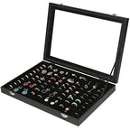 OSPNIEEK Ring Jewelry Organizer Box, 100 Slot Rings Display Storage Case Earring Showcase - Black Velvet Jewelry Stand Holder Tray with Transparent Glass Lid - Ideal Gift for Women Girls - size: 100 Slot