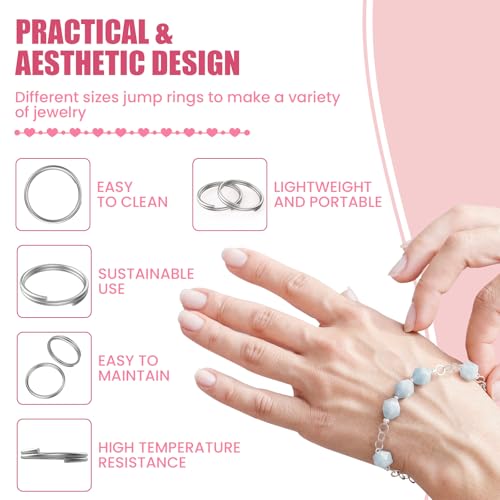 500 Pcs Double Open Jump Rings Kit, Stainless Steel Mini Round Split Craft Jump Keychains Key Ring with Double Loops Connectors for Jewelry Making, Bracelets Necklace Repair, DIY (4, 6, 8, 10, 12mm) - color: 500 Pcs Silver