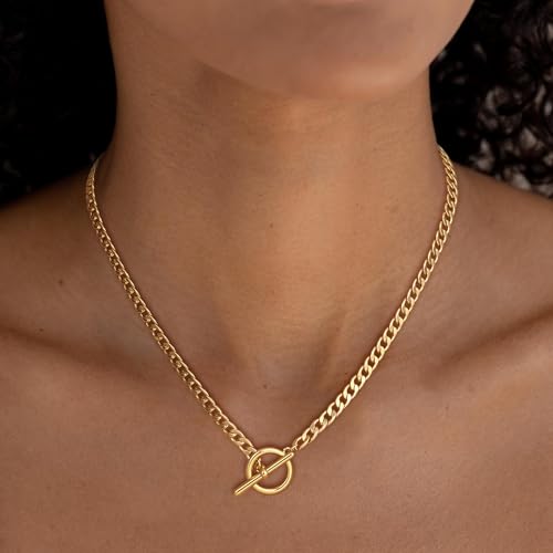 Carffordo Gold Plated Necklaces for Women - Dainty Layered 14K Gold Plated Stack Paperclip Rope Cuban Toggle Link Chain Choker Necklace Set Chunky Trendy Jewelry Gift - style: Cuban-Necklace