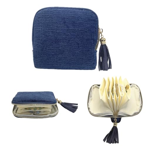 Small Travel Jewelry Case - Jewelry Travel Organizer Bag with Tassel Zipper for Bracelets, Necklaces, Bangles, Jewelry Organizer Storage Bag Gift for Women Girls - LJB001-Royal Blue - color: Royal Blue