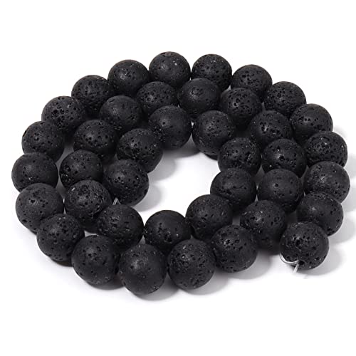 60pcs 6mm Natural Stone Beads Black Lava Beads Energy Crystal Healing Power Gemstone for Jewelry Making, DIY Bracelet Necklace - color: Black Lava, size: 6mm