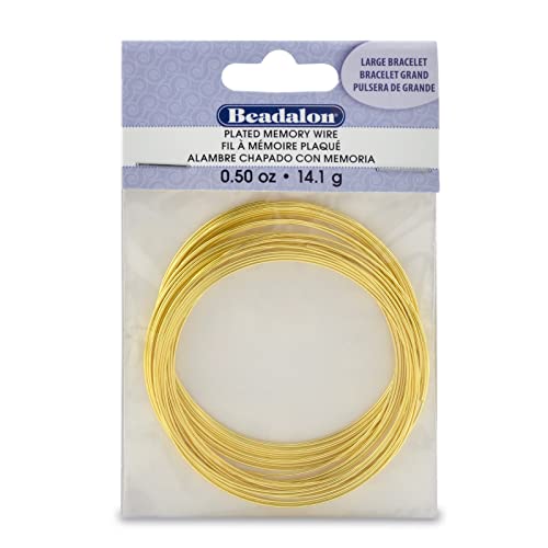 Beadalon Carbon Steel Memory Wire, Round, Large Bracelet, Gold Color, 0.5 oz, Approx. 30 coils