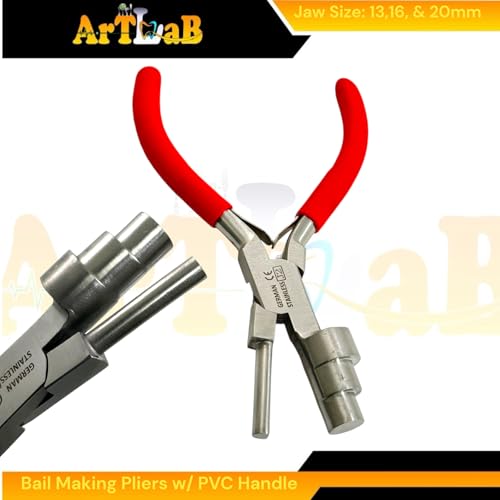 Bail Making Pliers with PVC Grip Handle | for Making S-Hooks, Ear Loops, Jump Loops, Bail, and More - German Stainless Steel ((J2) 13,16,20mm Loops) - size: (J2) 13,16,20mm Loops