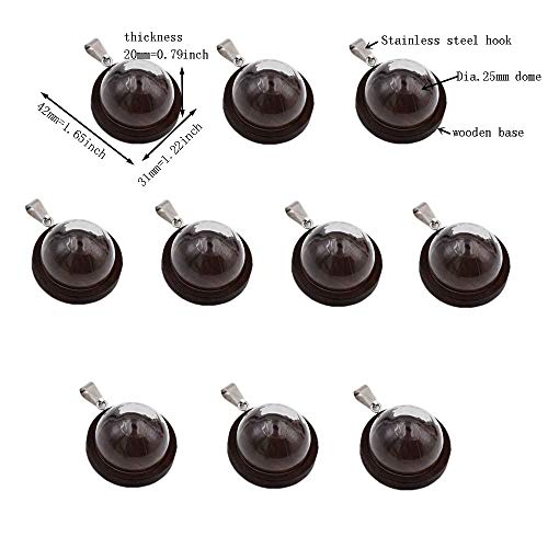 ZenRa 10 Pieces Glass Dome with Wooden Base Glass Vial Pendant with Wood Hollow Cabochons Charms (25mm Dome Dark Coffee) - size: 25mm Dome Dark Coffee