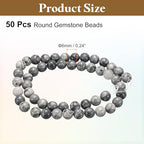 HARFINGTON 50pcs Natural Stone Beads 6mm Map Round Gemstone Stone Loose Beading Real Genuine Smooth Balls Bead for Jewelry Making Bracelets Necklace Earrings DIY - color: Map Stone, size: 6mm