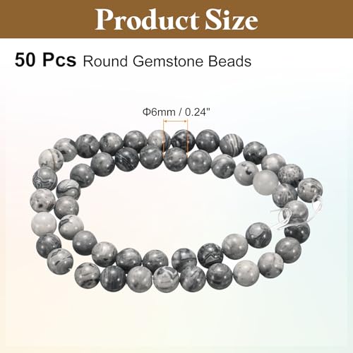 HARFINGTON 50pcs Natural Stone Beads 6mm Map Round Gemstone Stone Loose Beading Real Genuine Smooth Balls Bead for Jewelry Making Bracelets Necklace Earrings DIY - color: Map Stone, size: 6mm