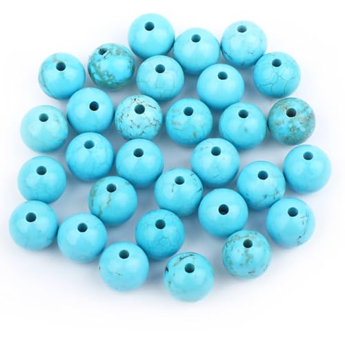 AD Beads Big Hole 2.5mm Natural Gemstone Beads – 6mm 8mm 10mm Round Loose Beads for Jewelry Making, Weaving, and Leather Cord (Blue Turquoise, 10mm 30pcs) - color: Blue Turquoise, size: 10mm 30pcs