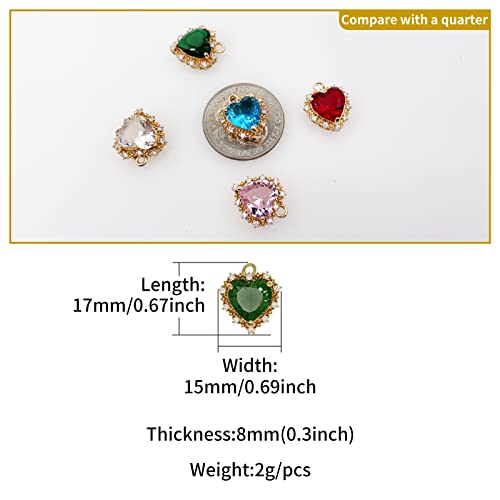Crystal Zirconia Gold Plated Brass Charms for Jewelry Making Bracelet Necklace Earring Pendant Craft Supplies DIY Accessories - color: HeartA-Green-5Pcs