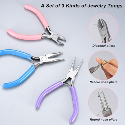 3 Pcs Jewelry Pliers Set - Needle Nose, Round Nose and Wire Cutters for Jewelry Making, Repair and Crafts，Wire Wrapping Beading Crafts Pliers - style: 3pcs-Mixed Color