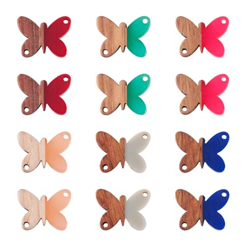 Beadthoven 12pcs/6 Pairs Butterfly Wood Resin Charms Connector Pendants, Mini Small Butterfly Wood Earrings Blanks Wooden Pendants for DIY Bracelet Jewelry Making Spring Boho Earrings Necklace Women - color: Butterfly