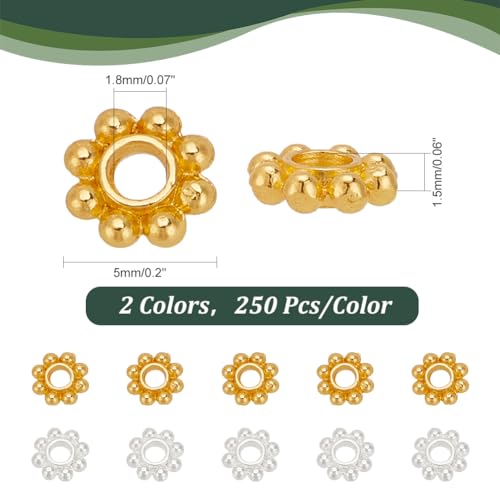 PH PandaHall 500pcs Tibetan Flower Spacer Beads, 2 Colors 5mm Alloy Daisy Beads Metal Jewelry Spacers Snowflake Spacer for Bracelet Necklace Earring Jewelry Making, Golden&Silver - color: Gold Silver
