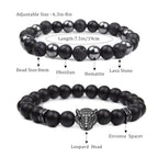 Natural Stone Bracelet 8mm Mens Black Beaded Bracelets Hematite Obsidian Onyx Lava Beads Bracelet Healing Crystal Bracelet for Men - style: Leopard Head