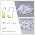 14K Gold Plated Earring Hooks, 230PCS Earring Findings for Jewelry Making Hypoallergenic Ear Wires for DIY Bulk Pack - color: 14K Gold-Big Earing Hooks