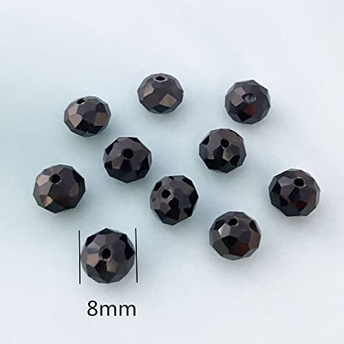 Jmassyang 8mm Briolette Rondelle Faceted Crystal Glass Beads for Jewelry Making Bracelets Necklaces Earrings (Black, 250pcs) - color: Black, size: 6x8mm