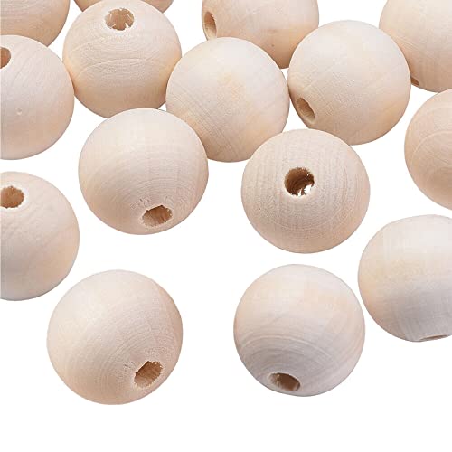 100Pcs 1 Inch Unfinished Wood Beads Round Wooden Spacer Beads Natural Wood Loose Beads - size: 25