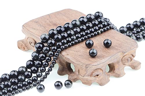 Bymitel 90 pcs Natural Genuine Real Round Loose Stone Beads Gemstone Spacers for Charm DIY Jewelry Making 15.5" per Strand 4mm (Black Obsidian, 4mm) - color: Black Obsidian, size: 4mm