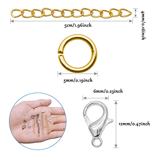 750Pcs Chain Extender Set for Jewelry Making,Necklace Bracelet Chain Extender Chains Extension Tails with Lobster Claw Clasps and Open Jump Ring for Necklaces Bracelet,Anklets,Jewelry Making Supplies - color: 750pcs Gold,Silver,KC gold,white K,Antique gre