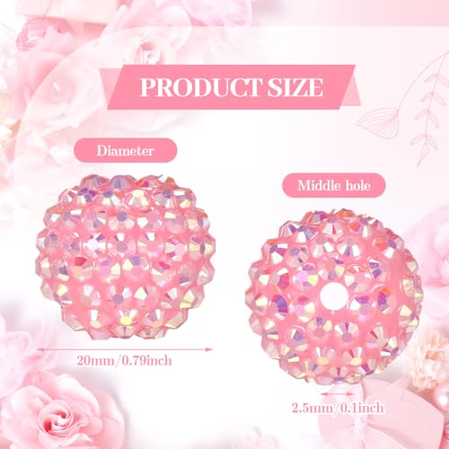40 Pcs 20 mm Rhinestone Beads Bulk Crystal Round Disco Ball Chunky Bubblegum Beads for Pens Bracelets Charms Craft European Style Jewelry Making Supplies Christmas(Pink) - color: Pink