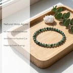 Angelstones Natural Gemstone Small Beaded Stretch Bracelet, 4mm Faceted Round Beads, Crystal Healing Bracelet for Women - color: Moss Agate