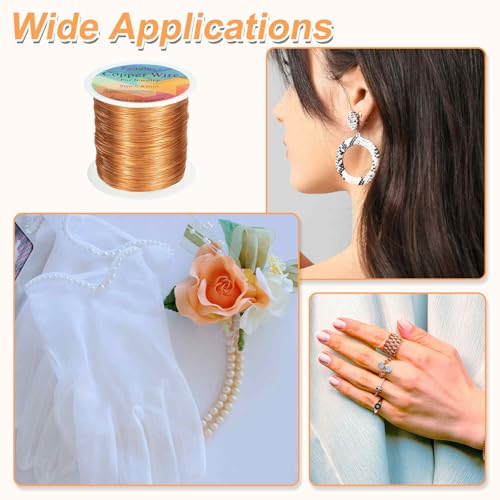 HARFINGTON Wire 328ft Length 26 Gauge Copper Craft Jewelry Wrapping Wire Tarnish Resistant Beading for Jewelry Making Supplies Crafting, Rose Gold - color: Rose Gold