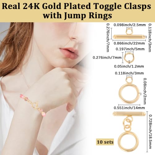Beebeecraft 10 Sets 24K Gold Plated Toggle Clasps 304 Stainless Steel OT Toggle T-bar Closure Connector for Bracelet Necklace Jewelry Making Findings - color: Gold