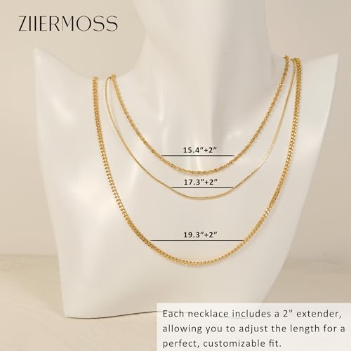 3PCS Gold Necklaces for Women,Chunky Statement Gold Plated Necklace Stack Layered Sterling Silver Herringbone Chains for Women Dainty Trendy Silver Chains Stacked Jewelry Gifts - color: gold rope necklace set