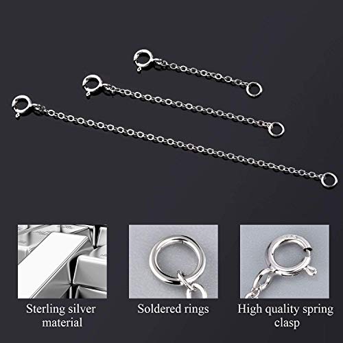 3 Pcs 925 Sterling Silver Necklace Extenders for Women Durable Strong Removable Necklace Bracelet Anklet Extension Jewelry Making Chains - color: 1 2 3 Inch, Silver