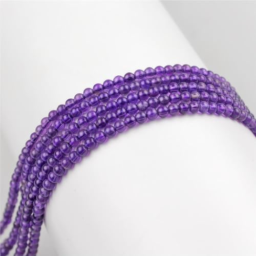 MJDCB 225pcs Natural Small Stone Beads 3mm Amethyst Round Smooth Loose Gemstone Bead for Jewelry Making Bracelets Earrings Necklaces Accessories - color: Amethyst