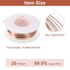 uxcell Soft Copper Wire (20 Gauge, 49 FT), 99.9% Pure Bare Copper Wire 0.8mm Solid Craft Wire for DIY Crafting Gardening Decoration (15Meter) - size: 20 Gauge X 49 Ft