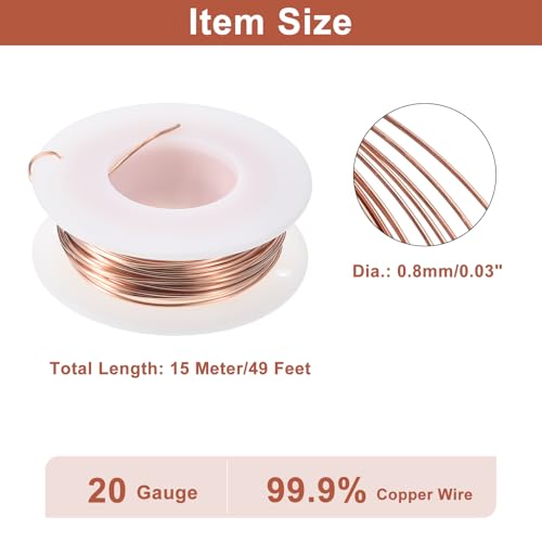 uxcell Soft Copper Wire (20 Gauge, 49 FT), 99.9% Pure Bare Copper Wire 0.8mm Solid Craft Wire for DIY Crafting Gardening Decoration (15Meter) - size: 20 Gauge X 49 Ft