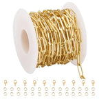 GTVOODX Chunky Paperclip Chain Roll Gold Filled 4 Meters Stainless Steel Handmade Paper Clip Link Chains Spool Bulk for Women Jewelry Making with Lobster Clasps Jump Rings - color: Gold Thick Paperclip Chains