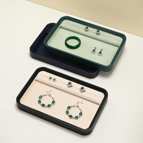 Oirlv Jewelry Display Tray for Vendors Velvet Jewelry Tray with Compartments for Rings and Bracelets(Blue) - color: Blue P21602