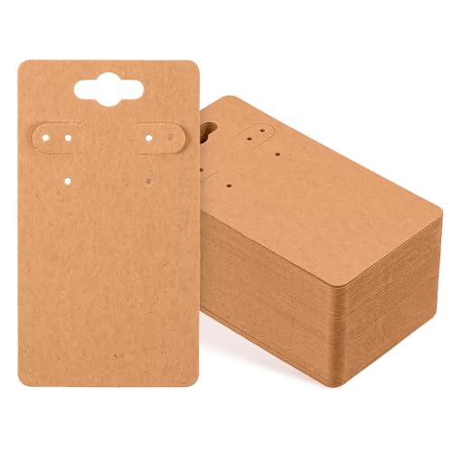 100 Pcs Earring Holder Cards Earring Display Cards with 6 Holes 3.5" x 2" Blank Paper Tags Jewelry Packaging DIY Earrings Making Supplies for Selling Hanging Earrings Crafts Retail Display Brown