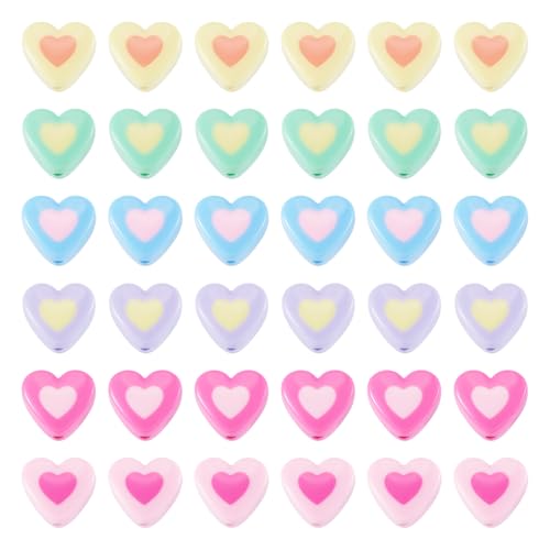 Craftdady 50Pcs Heart Acrylic Beads Two Tone Opaque Colorful Heart Shape Beads Cute Mini Sweet Love Bead for Jewelry Making DIY Bracelet Earring Necklace Key Chains 17x15 mm, Random Color - color: Random color Heart