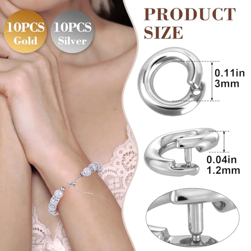 20pcs Split Open End Jump Ring, 18K Gold & Silver Plated Locking Circle Clasp Ring, ID 3mm Connector Accessories for Earrings Bracelets Necklaces DIY Crafts Jewelry Making - color: 18K Gold & Silver