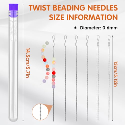UOOU 6 Pcs Beading Needles, Collapsible Big Eye Bead Needles, Beading Supplies 2 Sizes Twisted Beading Needles for Seed Beads Jewelry Making - style: 0.6 x 130 mm