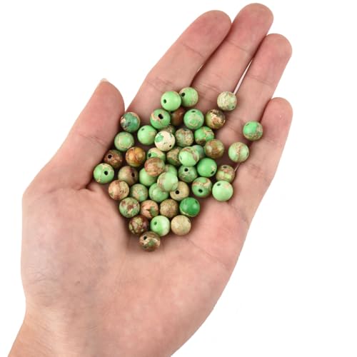 8mm Fruit Green Sea Sediment Imperial Jasper Round Gemstone Natural Stone Loose Beads for Jewelry Making Design Crafts 45 Pcs 15 Inch - color: Fruit Green, size: 8mm