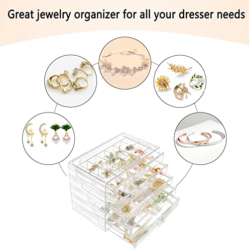 Weiai Clear Acrylic Jewelry Organizer, 90 Grids Adjustable Dividers Earrings Rings Storage Box - size: 5 Drawers