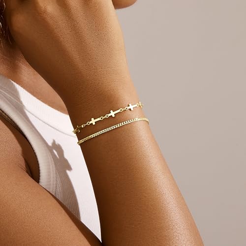 Gold Bracelets Set for Women Stack, Chunky Thick Bracelets Stack for Women Trendy, Simple Dainty Thin Gold Plated Cuff Stackable Bracelets With Beaded Cuban Paperclip Snake Rope Bangle Hand Chain Jewelry - style: Style 04-gold
