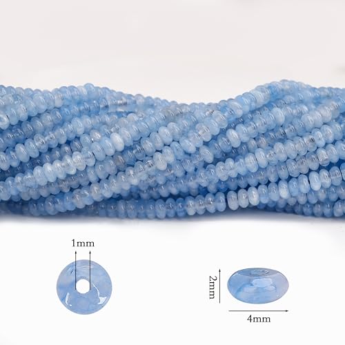 2 Strands (300PCs) Aquamarine Rondelle Beads, 2 * 4mm Gemstone Loose Spacer Abacus Disk Beads for DIY Bracelet Necklace Earrings Jewelry Making, Craft Supplies Beading Kit - color: Aquamarine, size: 2*4MM