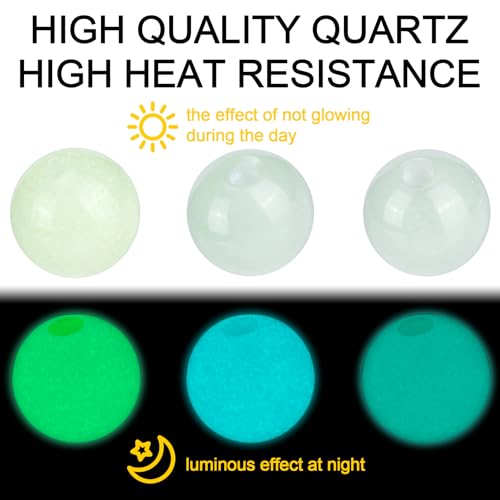 30PCS Quartz Ball, 6 mm Glow Quartz Beads, Clear Glass Beads, Round Bottom Ball Beads Decorative Accessories for Jewelry Making, Crafts (Luminous Blue-Green, Blue, Green)