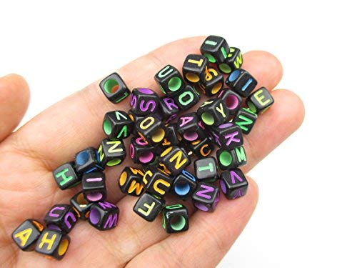 1000pcs Mixed Acrylic Letter/Alphabet “A-Z”Cube Beads for DIY Craft (Black with Color Letter 6x6x6mm) - color: Black with Color Letter 6x6x6mm