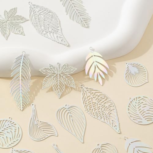 Dazzling Colorful Filigree Charms Hollow Out Multicolor Geometric Filigree Pendants for DIY Jewelry Making Earrings Necklaces Components - color: Leaf