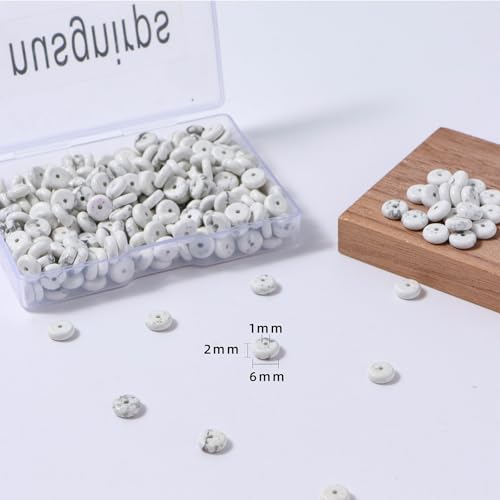 Natural White Howlite Disk Stone Spacer Beads 6x2mm 38cm/str Flat Rondelle Loose Semi Gemstone Caps for Making Bracelets Necklace - color: White Howlite