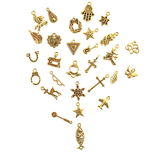 CHuangQi 100pcs Bulk Lots Jewelry Making Charms, Mixed Smooth Metal Charms, Pendants Bracelet Necklace Jewelry Making and DIY Craft Accessories - color: Gold_100
