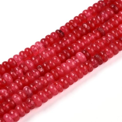 1 Strand Natural White Jade Rondelle Beads Strands Dyed Gemstone Beads Spacers for Jewelry Making Bracelets Necklace DIY Crafts 4.5x2.5~3mm 14.5" About 142~148pcs/strand Red - color: Red