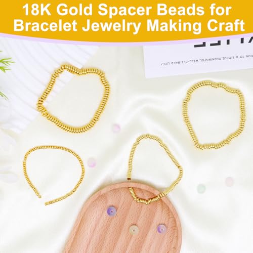 200Pcs 4mm Gold Flat Spacer Beads 18K Gold Plated Loose Beads for Jewelry Making DIY Bracelet Necklace Earring - size: 4mm