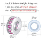 Clip Stopper Charms Sterling Silver Rondelle Spacer Bead Charm Stopper Charm for Pandora Charm Bracelets - color: Pink (2 pcs )