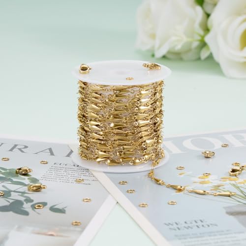 KYUNHOO 4 Meters Stainless Steel Chains for Jewelry Making Small Water Drips Link Chain Spool Gold Plated DIY Jewelry Bulk with Connectors for Women Men Make Handcrafts - color: Drop Gold